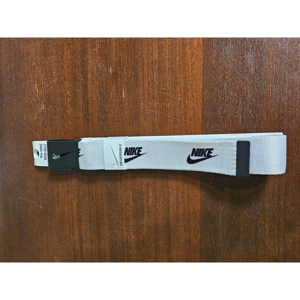 Nike Web Belt Mens One Size White Reversible Adjustable Golf Logo Buckle